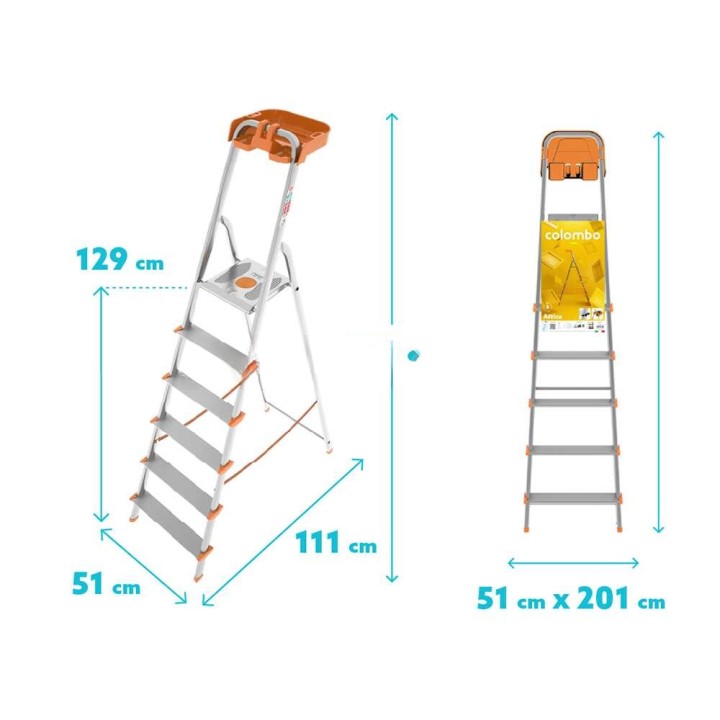 Colombo Attica S108A06P alumiinitikkaat, 6 askelmaa, 150 kg, työskentelykorkeus 229 cm