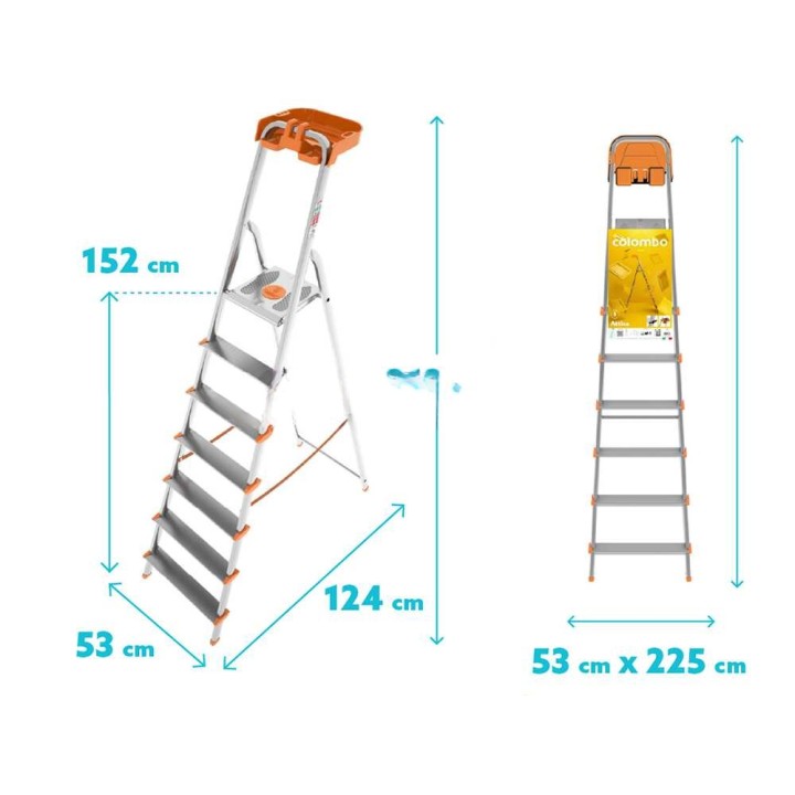 Colombo Attica S108A07P tasotikas, 7 askelmaa, alumiini, 150 kg, 252 cm