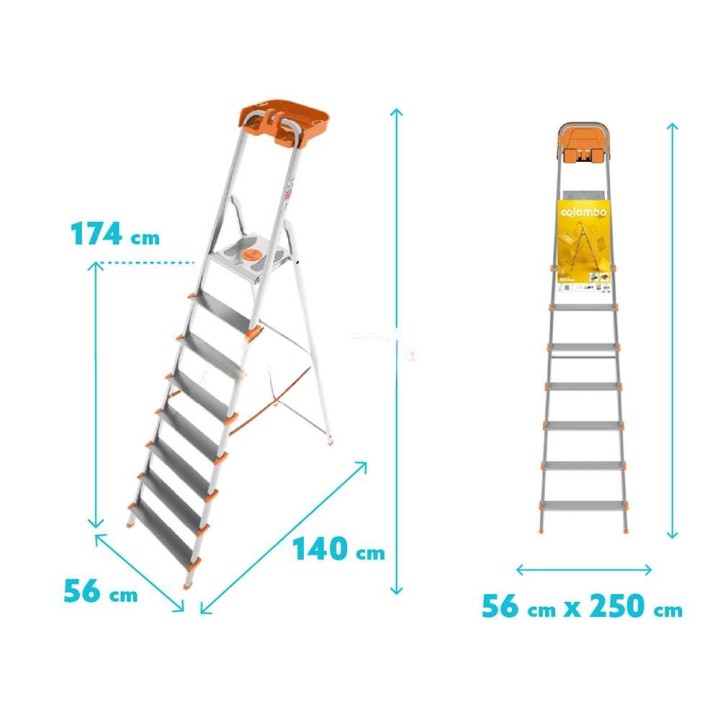 Colombo Attica S108A08P tasotikkaikko, 8 askelmaa, alumiini, 150 kg, 274 cm