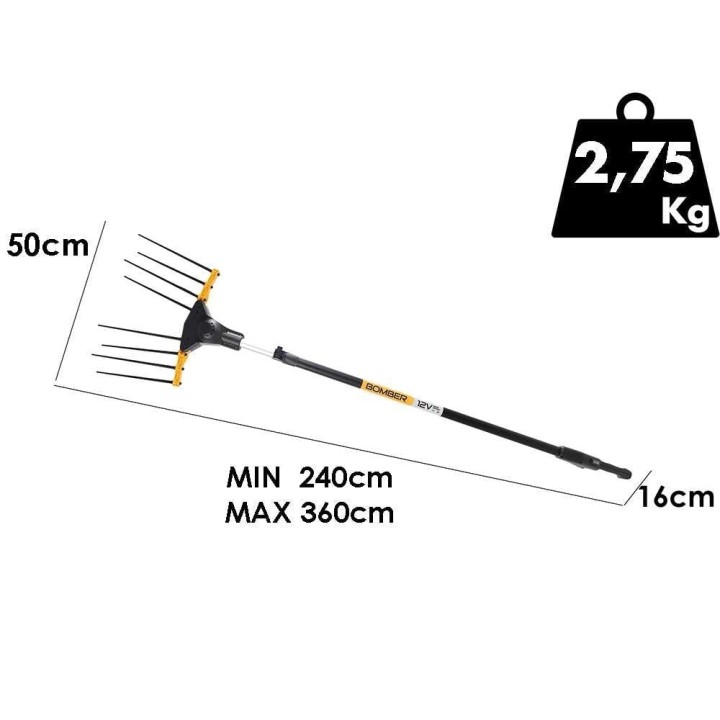 Volpi Bomber 155XL sähköinen oliivinkeruulaite, 12 V, teleskooppivarsi 240–360 cm