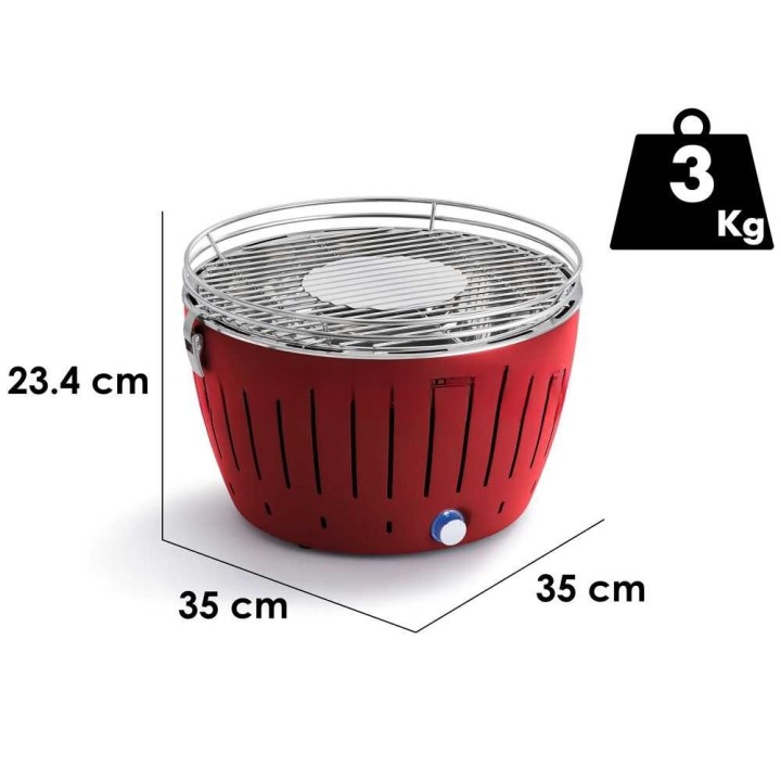 LotusGrill LG G34 U RD kannettava hiiligrilli, punainen, Ø 35 cm, 962 cm²