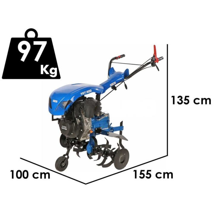 EuroMech YET 300 dieselpuutarhajyrsin, D300, 208 cm³, 7 HP, 90 cm