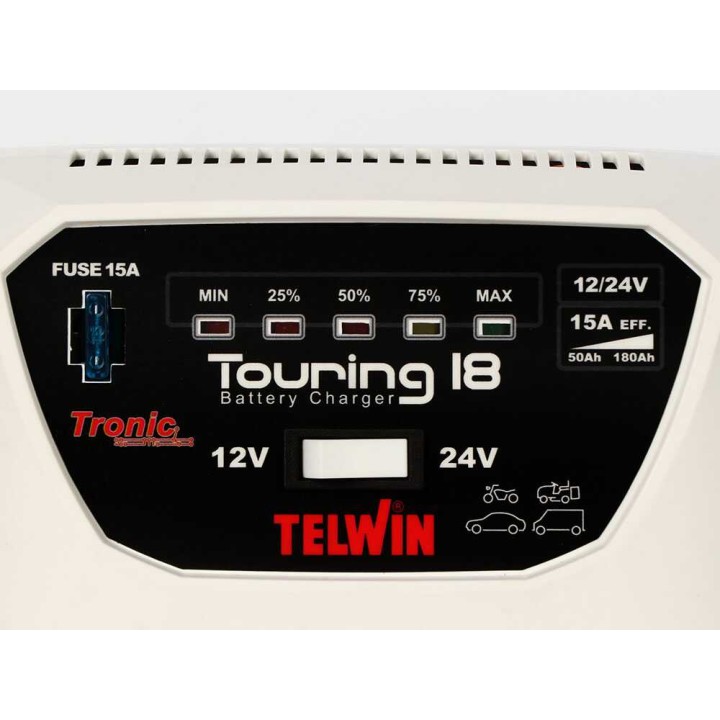 Telwin Touring 18 akkulaturi 12–24 V, LED-latausnäyttö