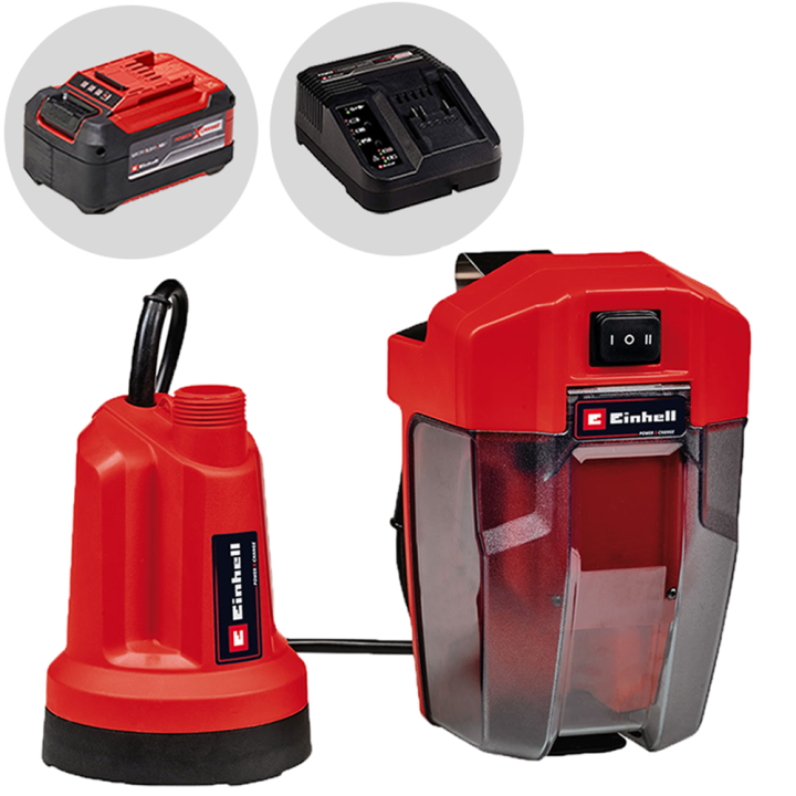 Einhell GE SP 18 LL Li uppopumppu kirkkaalle vedelle 18 V 5 2 Ah akku ja laturi