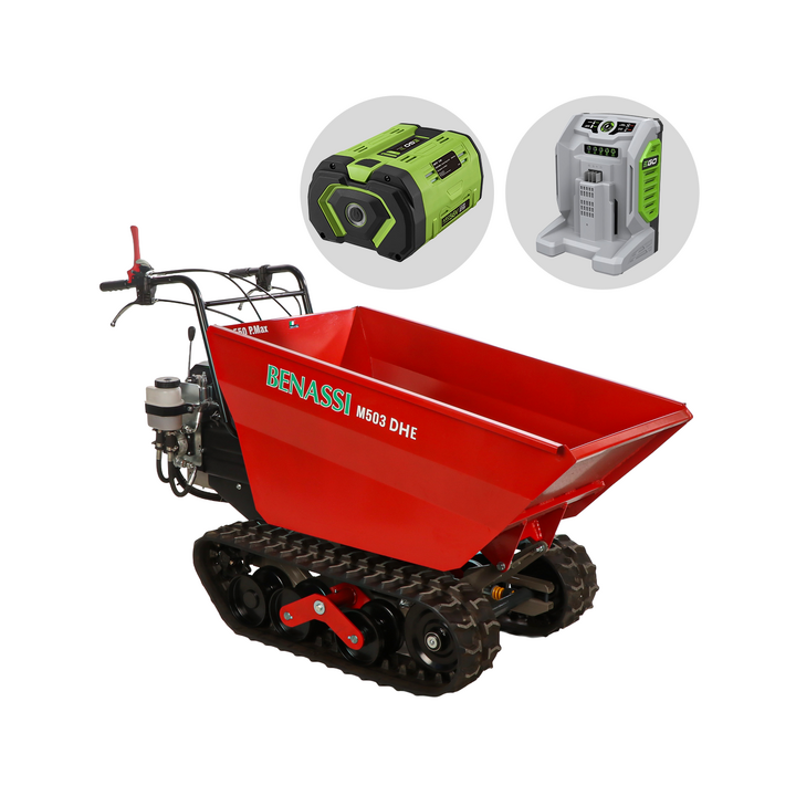 Benassi M503E DH akkukäyttöinen telaketjukuljetin 550 kg 56 V hydraulinen kippaus