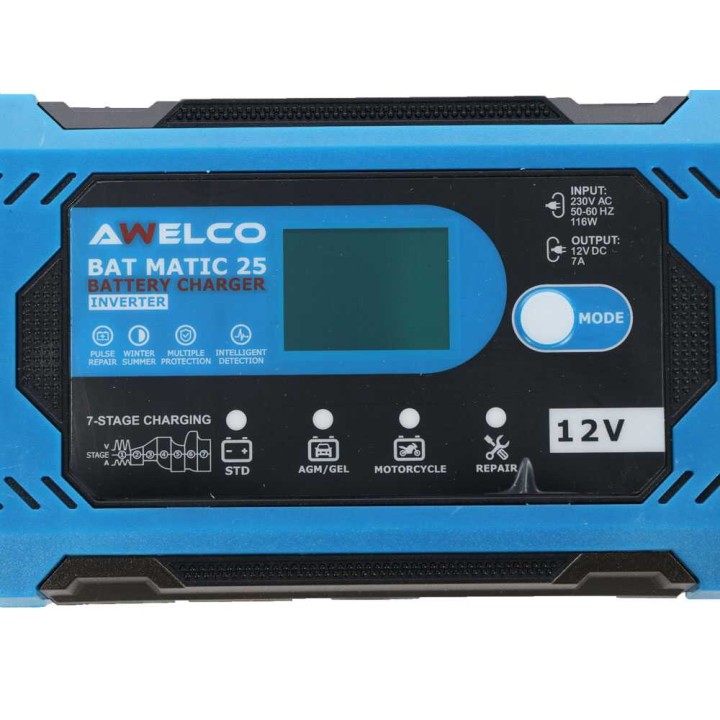Awelco BAT MATIC 25 akkulaturi ja ylläpitolaturi, 12 V, 7 A