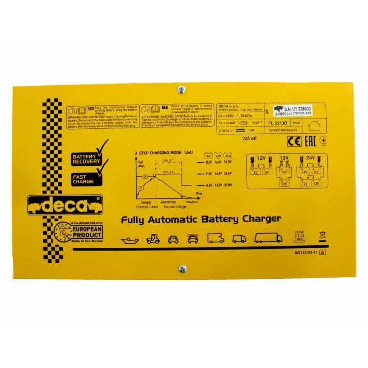 Deca FL 2213D akkulaturi ja ylläpitolaturi, 6–24 V, 530 W