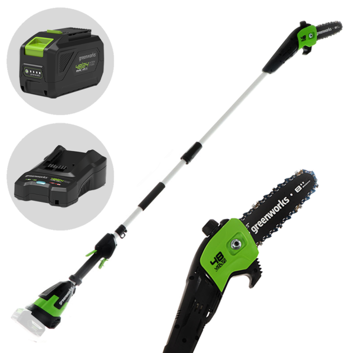 Greenworks G48PS akkukäyttöinen oksasaha jatkovarrella 48 V 4 Ah 20 cm