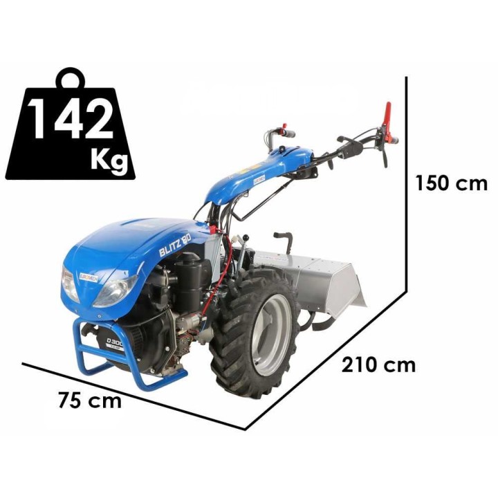BLITZ 80 diesel-motocultivaattori, Yagmur D300, 7 HP, sähköinen käynnistys, 75 cm jyrsin