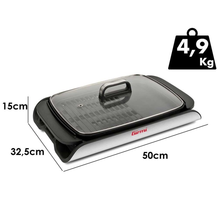 Girmi BQ91 sähkögrilli, 2 kW, 40 × 30 cm paistolevy, lasikansi