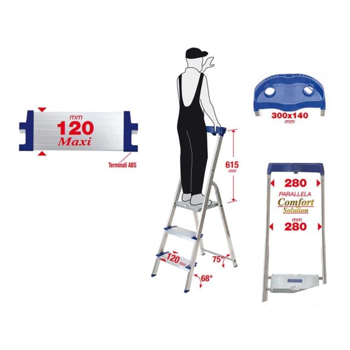 Facal Maxi 8 työportaat, alumiini, 8 askelmaa, 232 cm, 150 kg