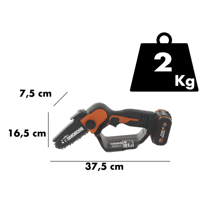 Worx WG324E.9 akkukäyttöinen oksasaha, 20 V, 12 cm, ilman akkua ja laturia