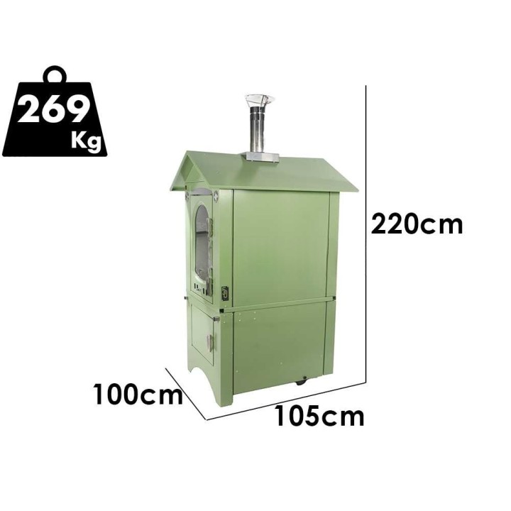 Clementi Smart puulämmitteinen pizzauuni ulkokäyttöön, 45 × 80 cm, vihreä