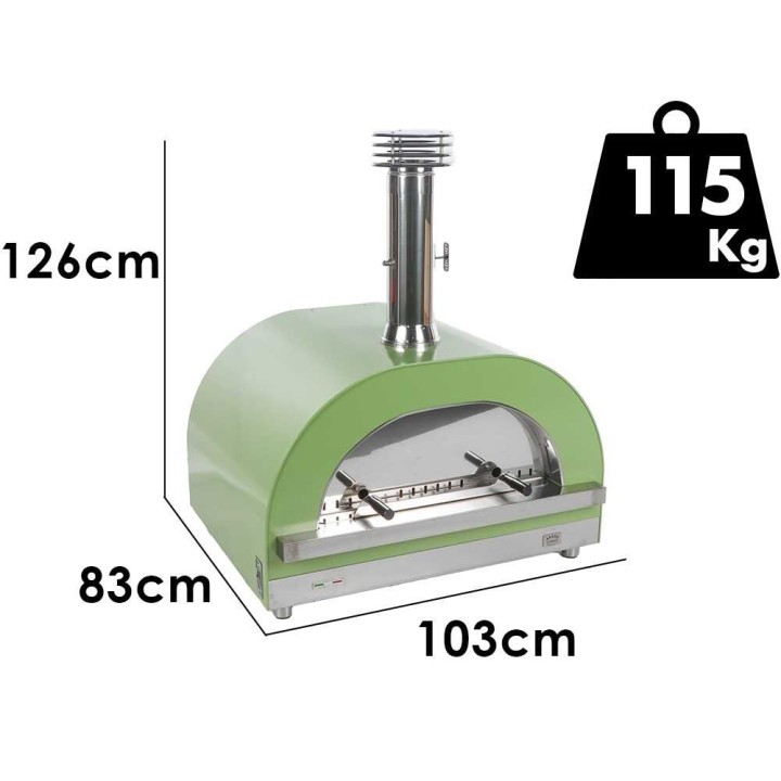 Clementi Gold Verde puulämmitteinen pizzauuni ulkokäyttöön, 4 pizzaa, 80 × 60 cm, 500 °C