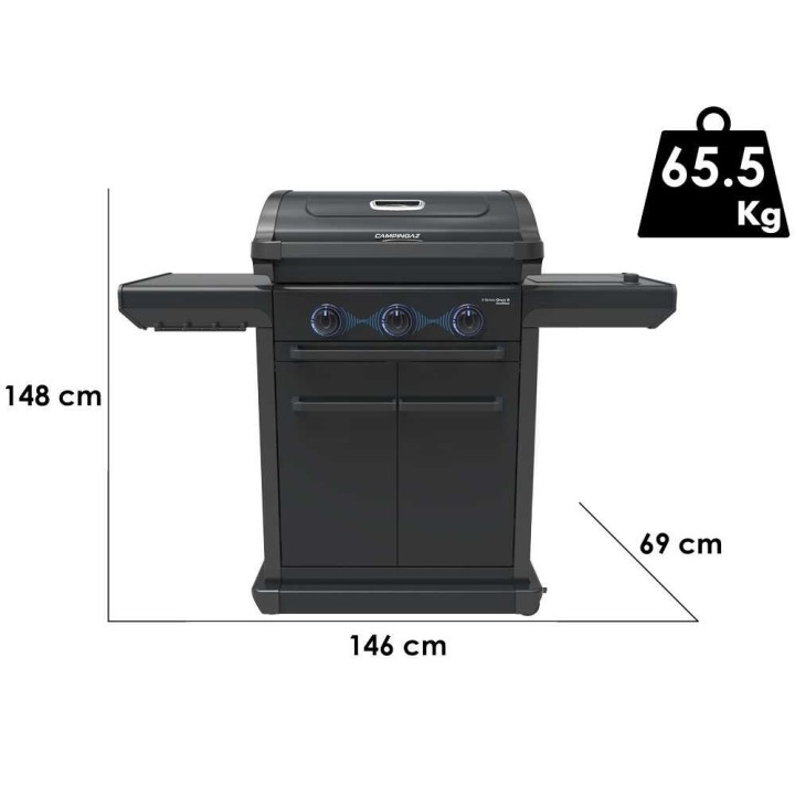 Campingaz 3 Series Onyx S Dualgas kaasugrilli, 10,2 kW, nestekaasu tai maakaasu