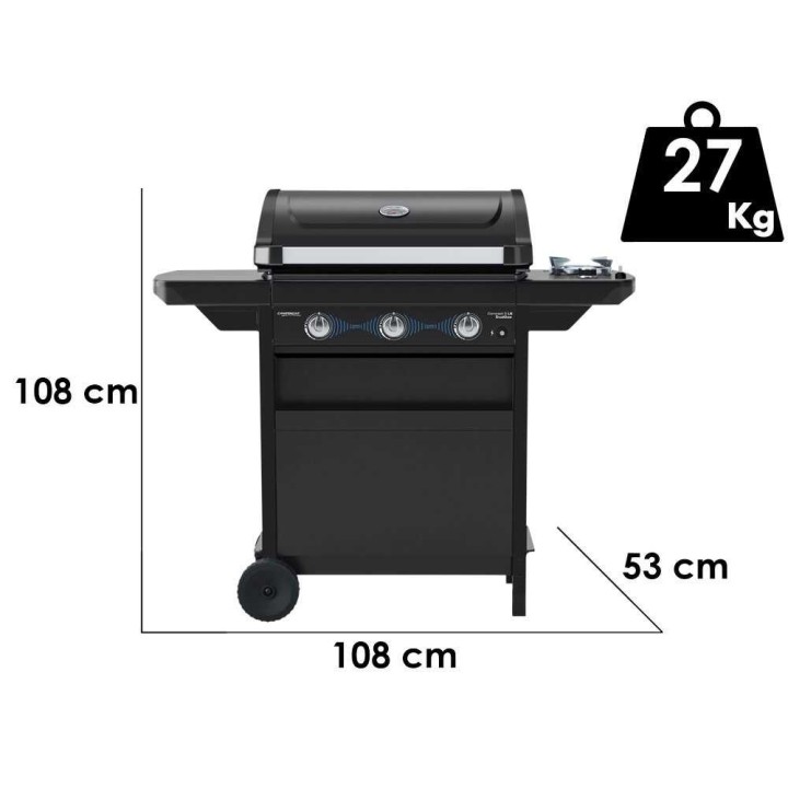 Campingaz Compact 3 LS Dualgas kaasugrilli, 3 poltinta, 7,5 kW, nestekaasu tai metaani