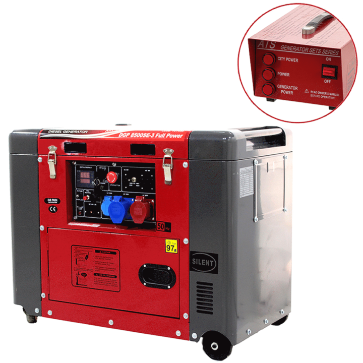 GeoTech Pro DGP8500SE 3 dieselgeneraattori 6 kW Full Power AVR ja kolmivaiheinen ATS