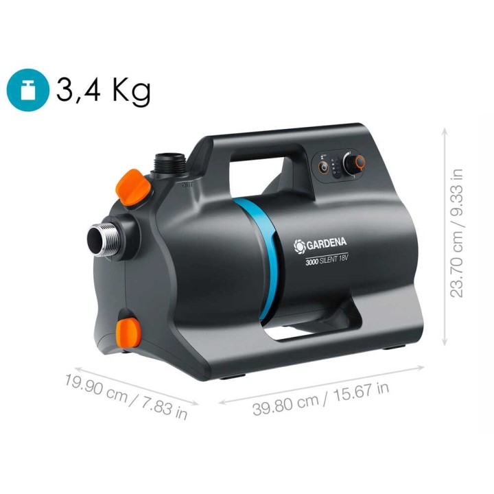 Gardena 3000 Silent 18V P4A akkukäyttöinen itseimevä pumppu, 3 000 l/h, 18 V