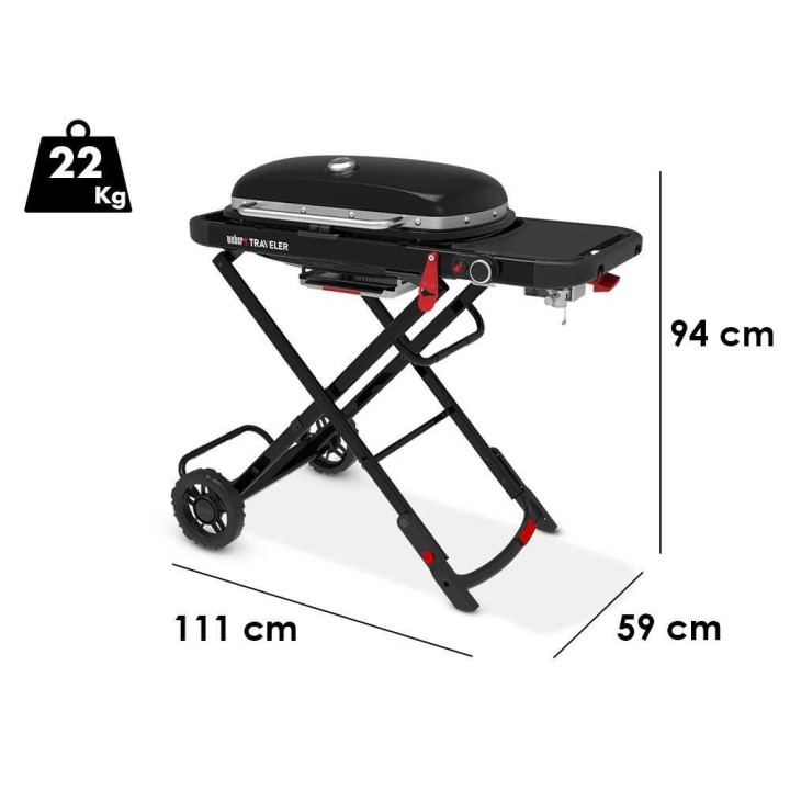 Weber Traveler 1501745 kannettava kaasugrilli, 3,8 kW, musta
