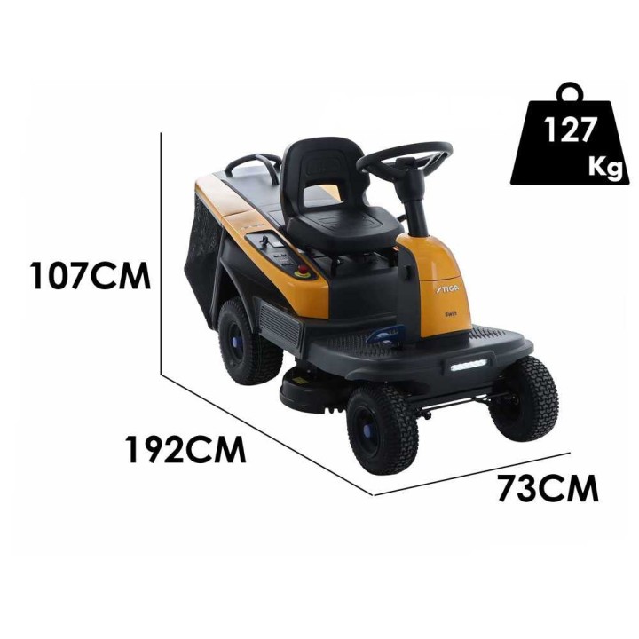 Stiga SWIFT 372e -akkurideri, 72 cm, 48 V, 170 l keruusäiliö