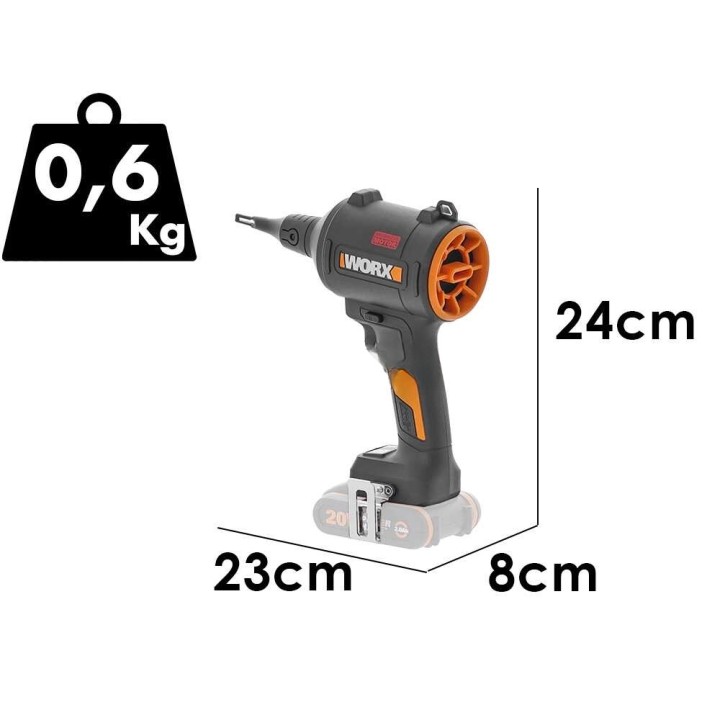 Worx WX099 akkukompressori ja puhallin, 20 V, 2 Ah, 3 suutinta