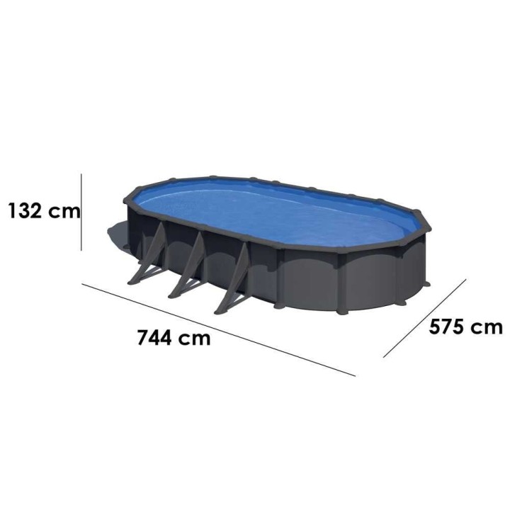 Gre KITPROV738GY soikea teräsallas 730 × 375 × 132 cm, antrasiitti
