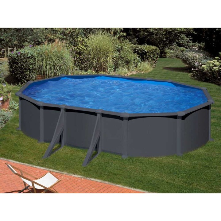 Gre Anthracite Ovale teräsallas, 610 × 375 × 132 cm, antrasiitti