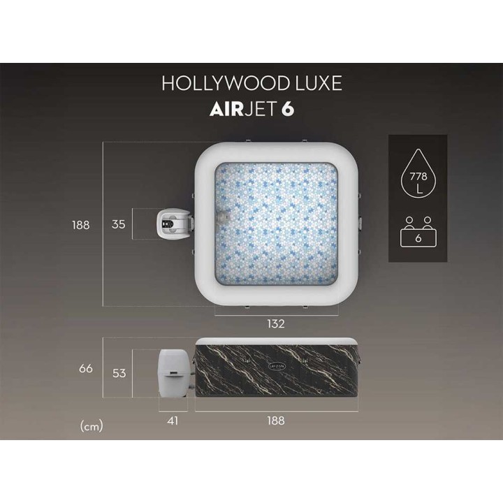 Bestway Lay-Z-Spa Hollywood AirJet 6001F poreallas, 180 × 180 × 66 cm, 5–6 henkilölle