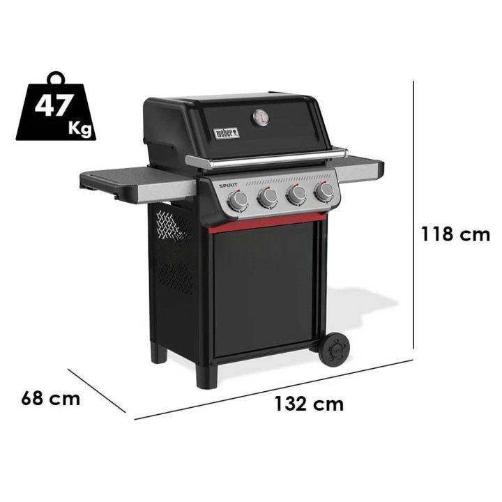 Weber Spirit E-415 kaasugrilli, 4 poltinta, 8,21 kW, taittuvat sivutasot
