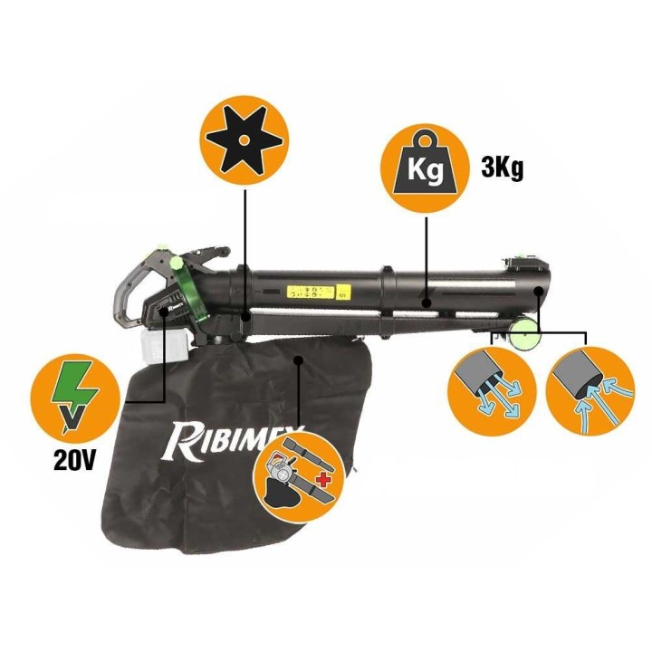 Ribimex PRBAT20-ASB1SB puhallin-imuri, 40 V, 45 l, ilman akkua ja laturia