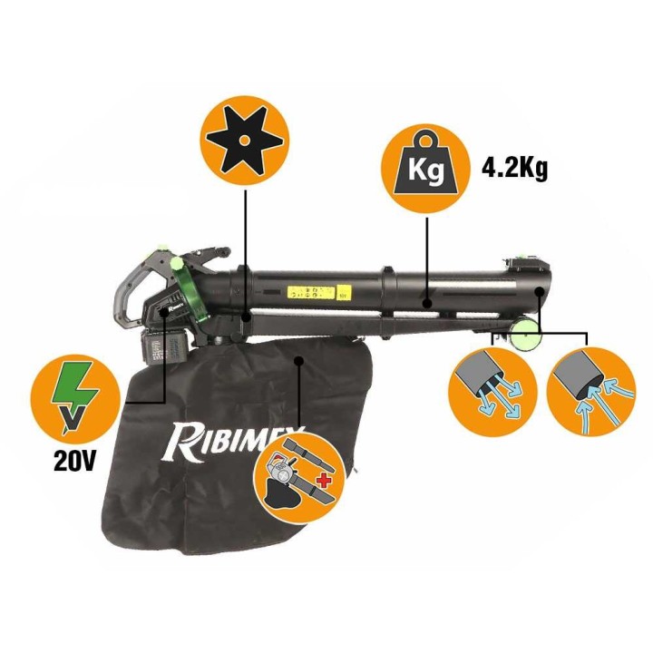 Ribimex PRBAT20-ASB1SB puhallin-imuri, 40 V, 4 Ah, 45 l