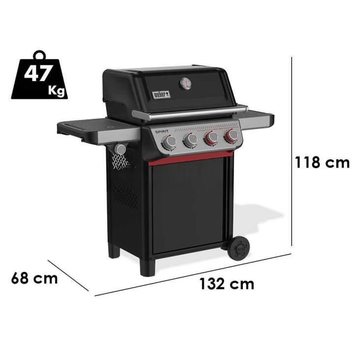 Weber Spirit E-435 kaasugrilli, 4 poltinta, 10,26 kW, sivukeitin