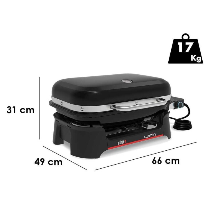 Weber Lumin Black 1502045 sähkögrilli, 2 200 W, 230 V, 49 × 33 cm