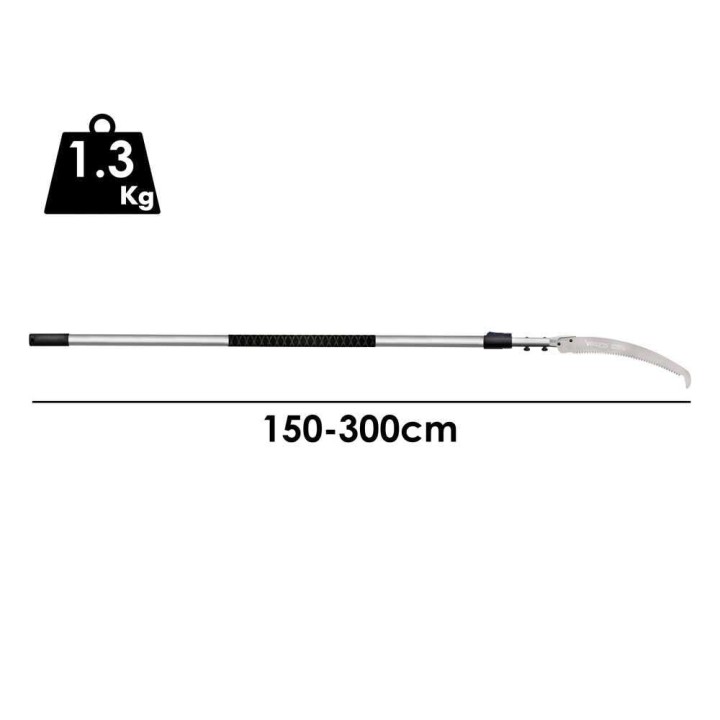Vesco CA39 teleskooppioksasaha, 39 cm:n kaareva terä, alumiinivarsi 150–300 cm