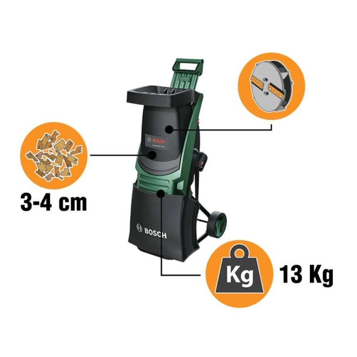 Bosch UniversalShredder akkukäyttöinen oksasilppuri, 36 V, 2 × 18 V/4 Ah