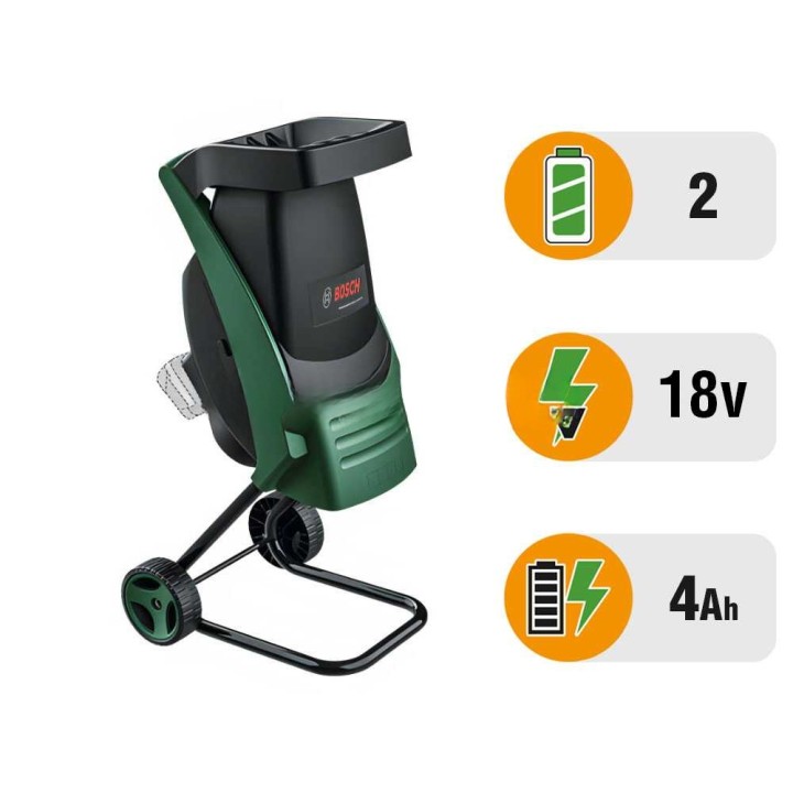 Bosch UniversalShredder akkukäyttöinen oksasilppuri, 36 V, 2 × 18 V/4 Ah