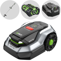 EGO AURA R2 RMR1500E robottiruohonleikkuri ja ST1300E S akkutrimmeri 1 500 m