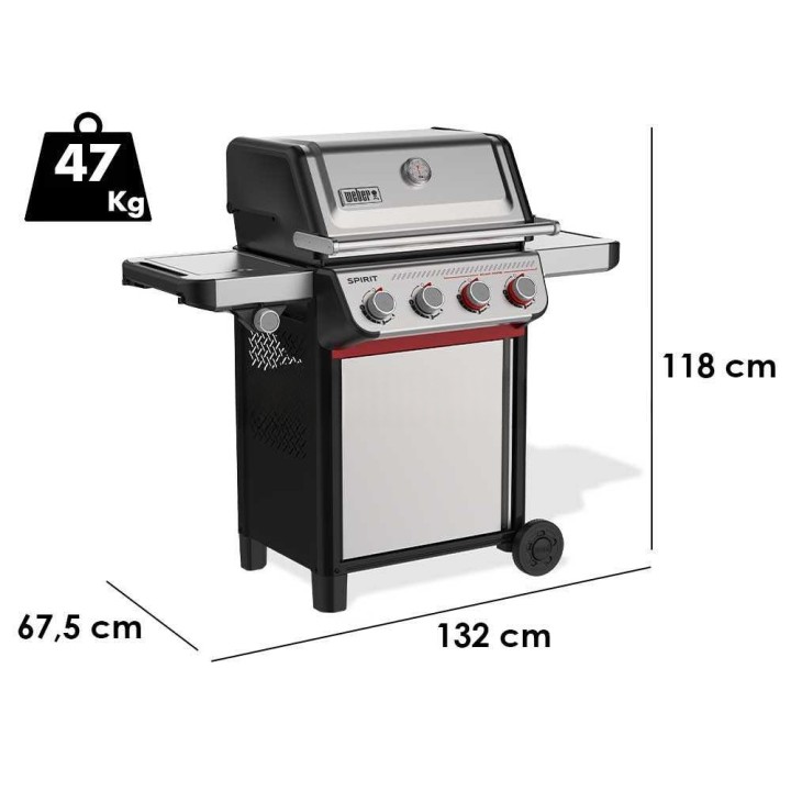 Weber Spirit S-435 kaasugrilli, 4 poltinta, sivukeitin, 10,26 kW