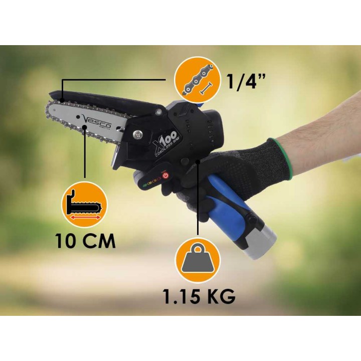 Vesco X100 akkukäyttöinen oksasaha, 14,4 V, 10 cm, ilman akkua ja laturia