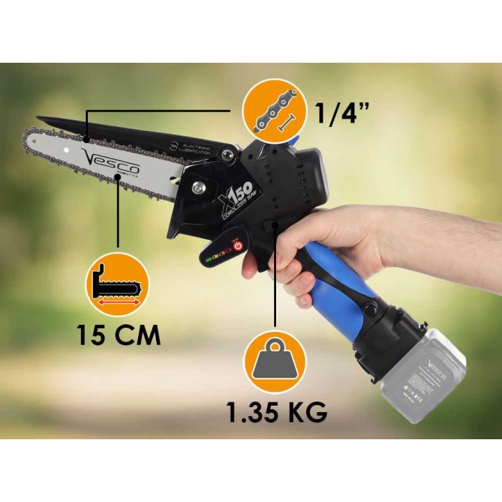 Vesco X150 akkukäyttöinen oksasaha, 600 W, 21,6 V, ilman akkua ja laturia