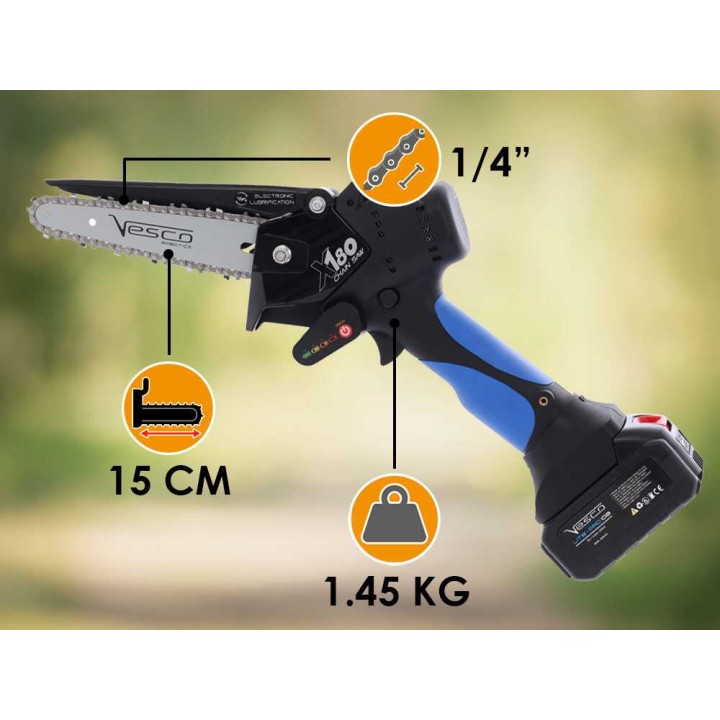 Vesco X180 akkukäyttöinen oksasaha, 700 W, 36 V, 3 Ah, 150 mm