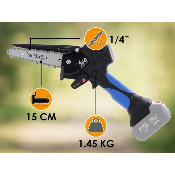 Vesco X180 akkukäyttöinen oksasaha, 700 W, 36 V, 150 mm