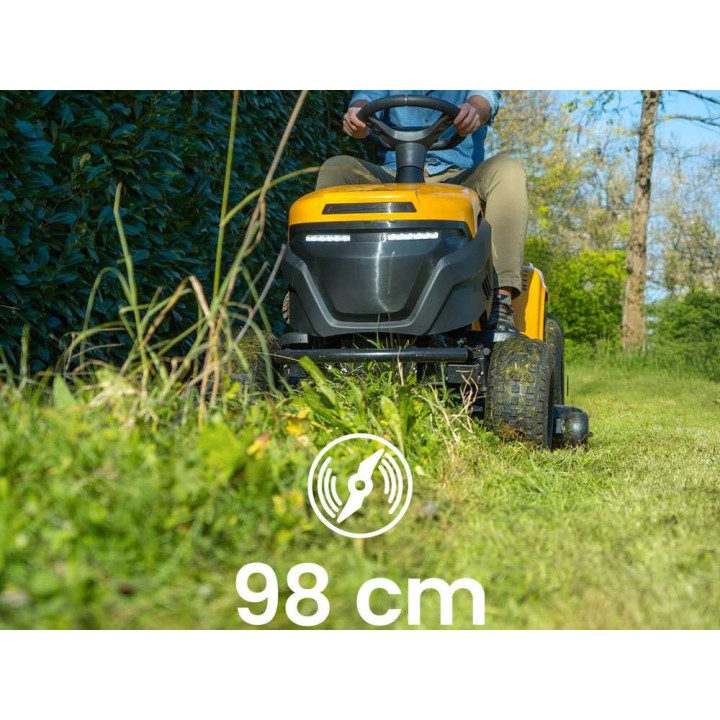 STIGA Tornado 398e akkuruohonleikkuritraktori, 98 cm, 56 V / 40 Ah, sivulle heitto ja silppuava leikkuu