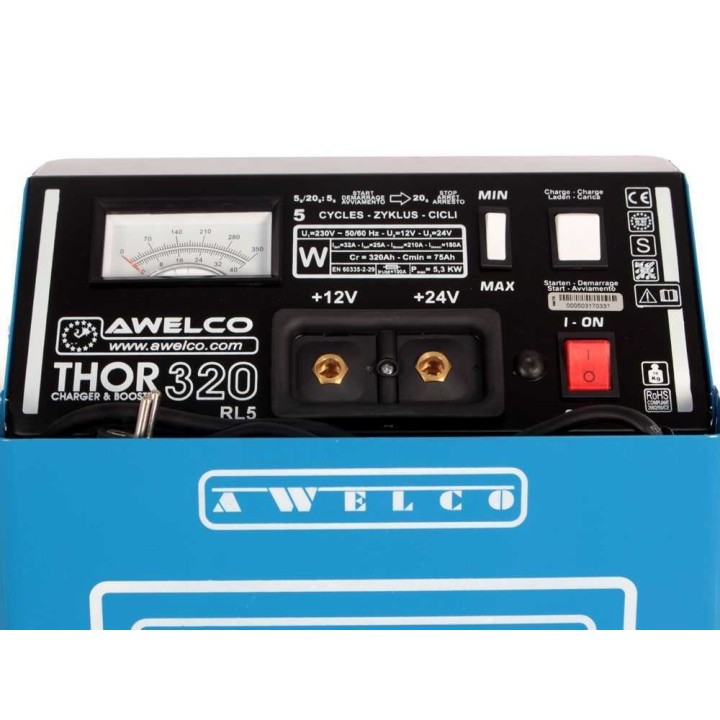 THOR 320 akkuvaraaja ja käynnistysapu, 12–24 V, 210 A, pyörällinen