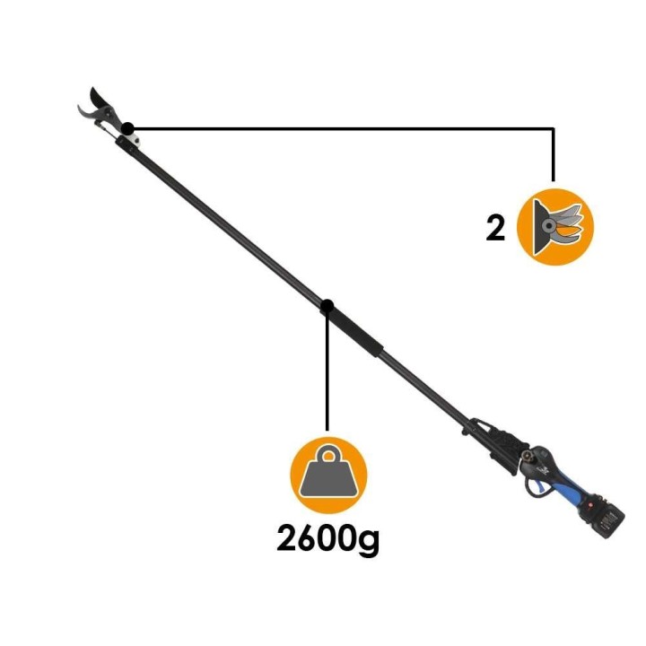 VESCO X37AF akkukäyttöinen oksasakset varrella, 160 cm, 37 mm, 2 × 2,5 Ah