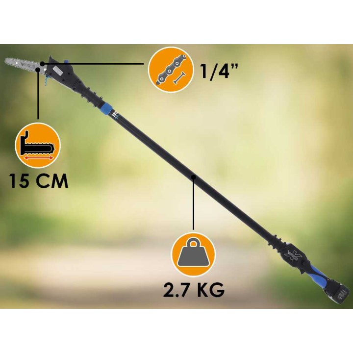Vesco X150AT akkukäyttöinen oksasaha teleskooppivarrella, 160–250 cm, 21,6 V