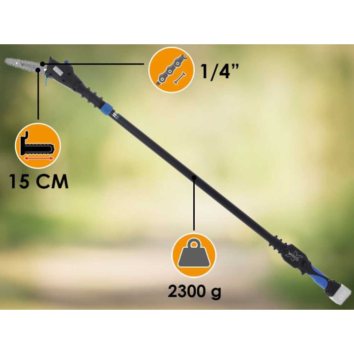 Vesco X150AT akkukäyttöinen ketjusahaleikkuri, teleskooppivarsi 160–250 cm, 700 W
