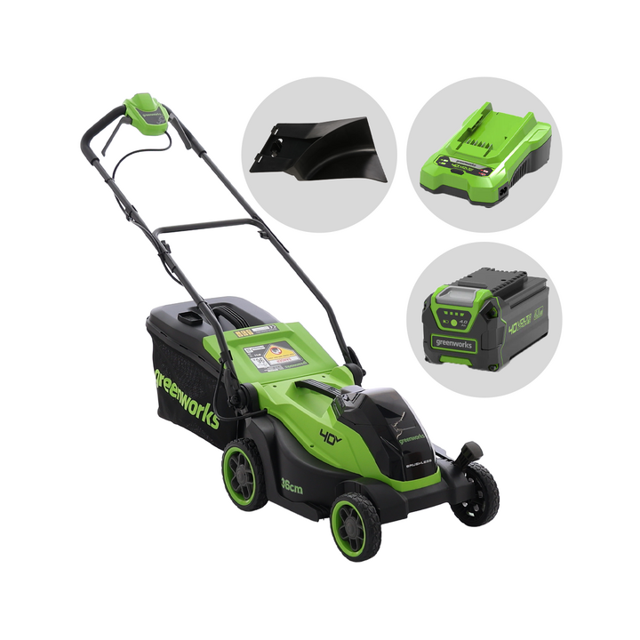 Greenworks MO40L411 01 akkuruohonleikkuri 40 V 4 Ah leikkuuleveys 36 cm