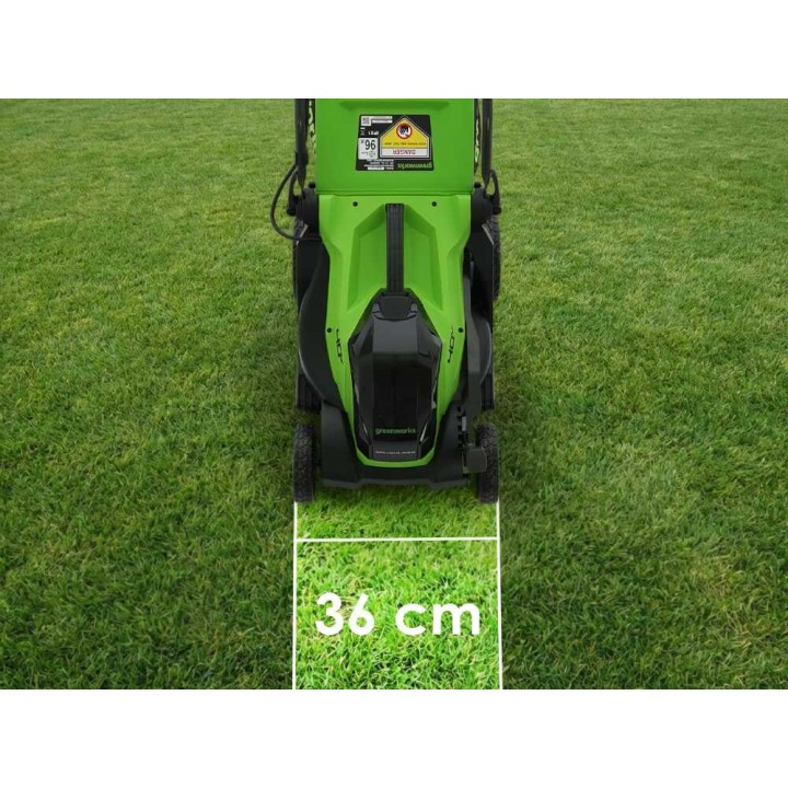 Greenworks MO40L411-01 akkuruohonleikkuri, 40 V, 4 Ah, leikkuuleveys 36 cm