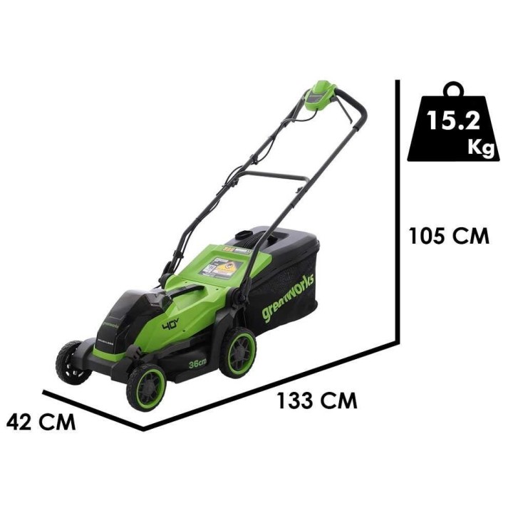 Greenworks MO40L411-01 akkuruohonleikkuri, 40 V, 4 Ah, leikkuuleveys 36 cm